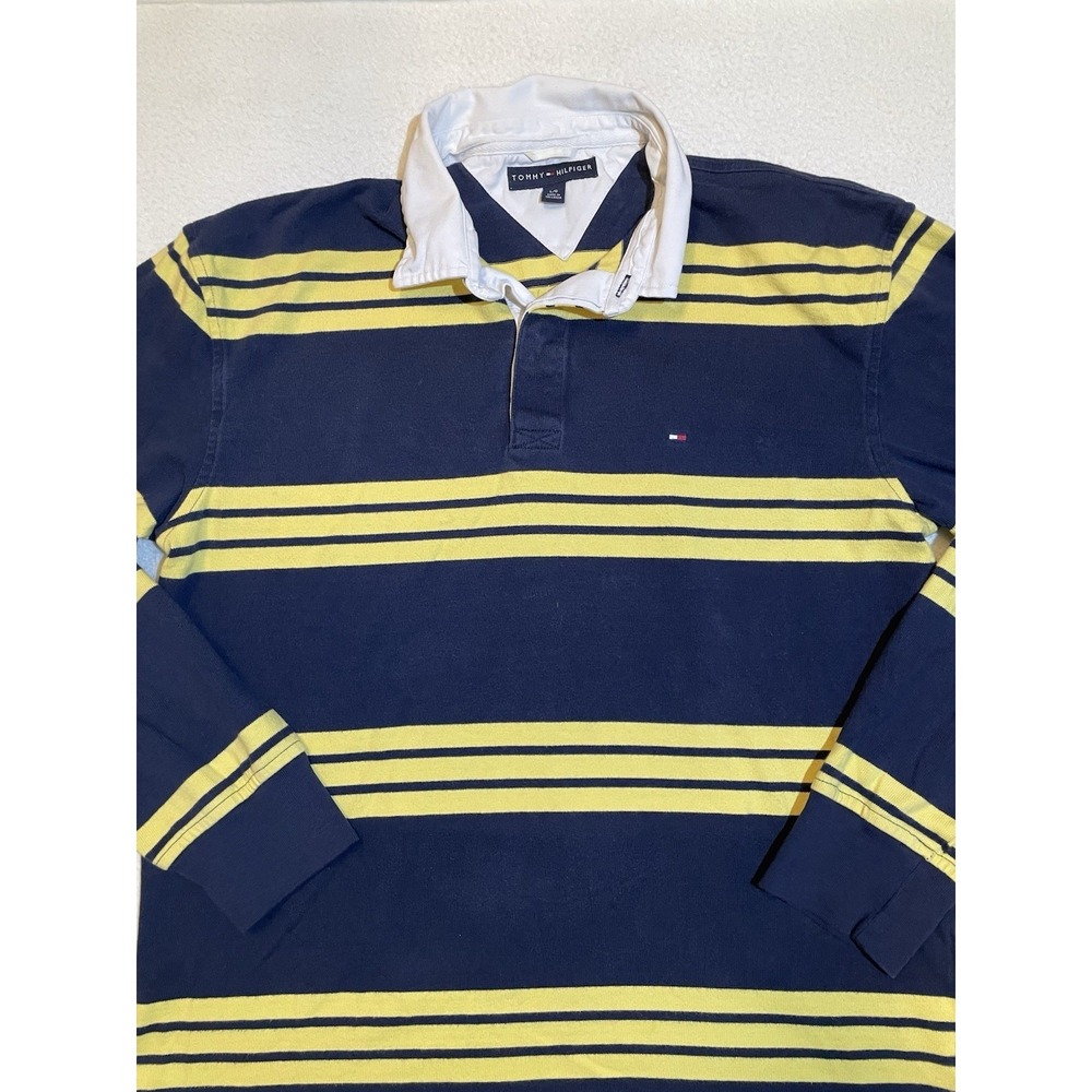 Vintage Tommy Hilfiger Rugby‎ Shirt Men's Size L Striped Blue Yellow Longsleeve